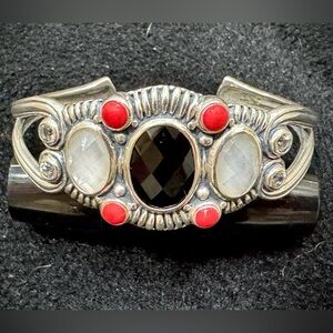 Carolyn Pollack Sterling Silver ~Moonstone~Onyx~Coral~ Cuff Bracelet